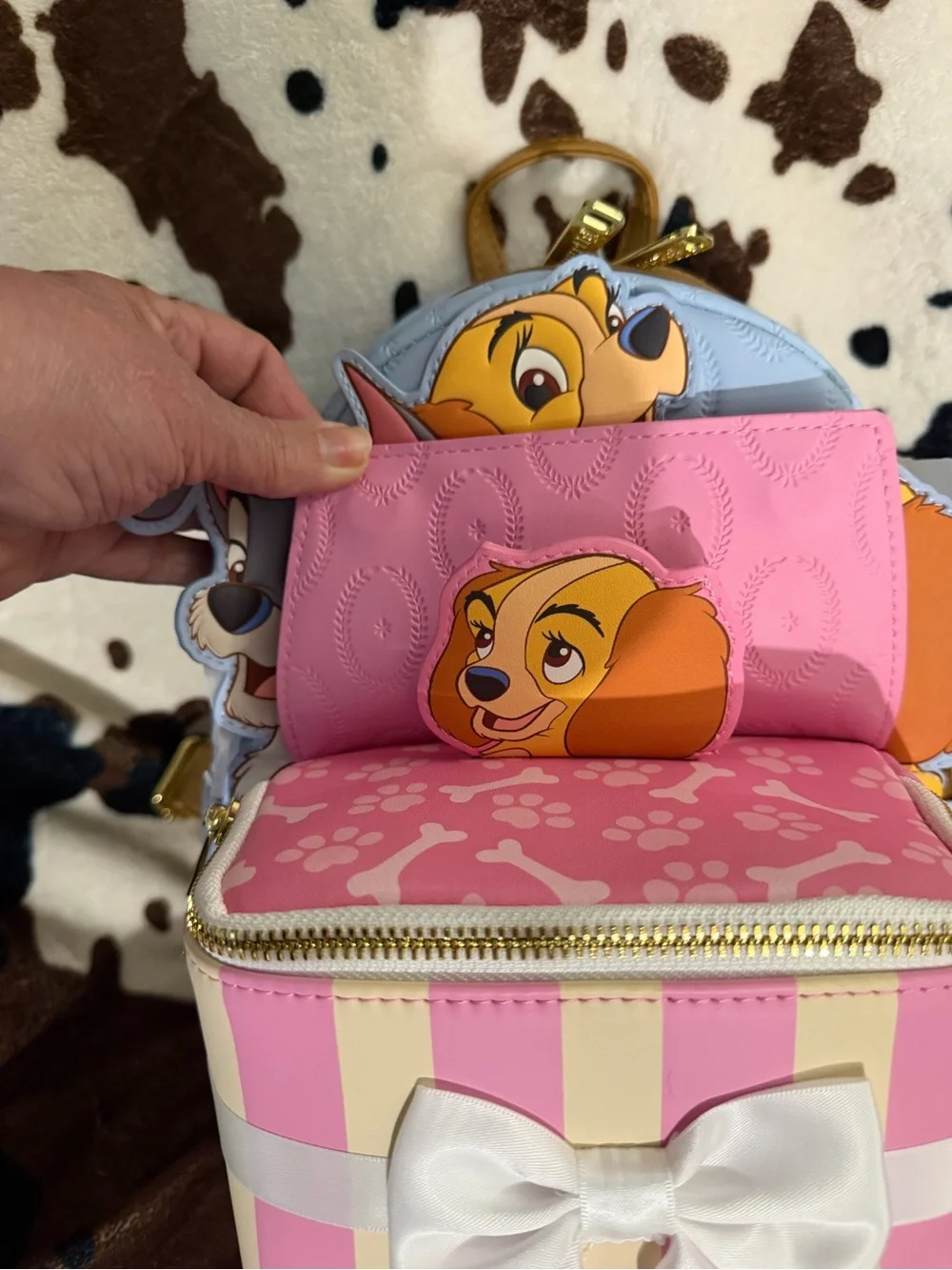 Loungefly Lady and the Tramp Pink & Cream Striped Bow Mini Backpack